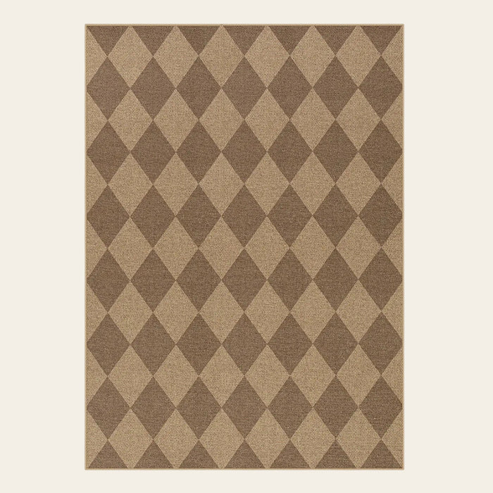 Covaba geometric checkered easy jute indoor/outdoor doormat in dune khaki, shown flat on a plain ivory backdrop