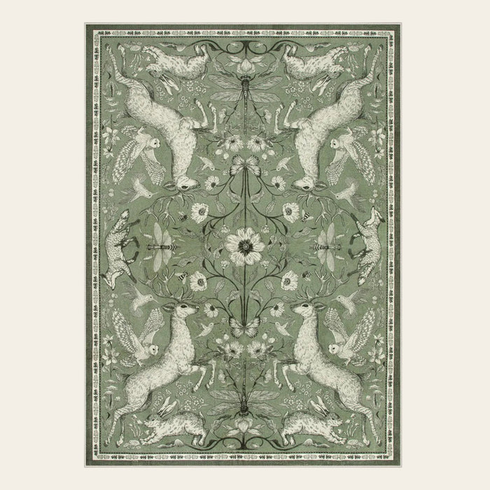 Covaba vintage woodland doormat in olive grove, shown flat on a plain ivory backdrop