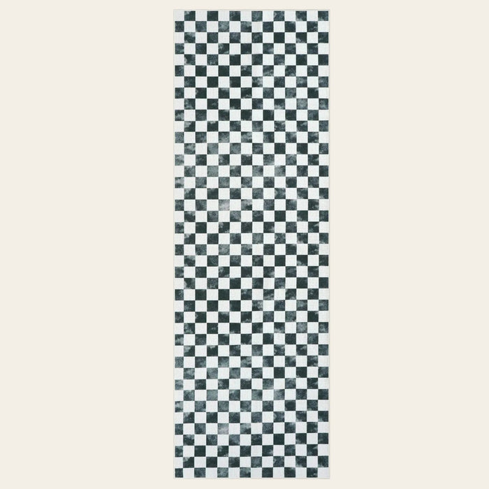 Covaba check soft easy jute black/white indoor/outdoor runner rug in soft white, shown flat on a plain ivory backdrop