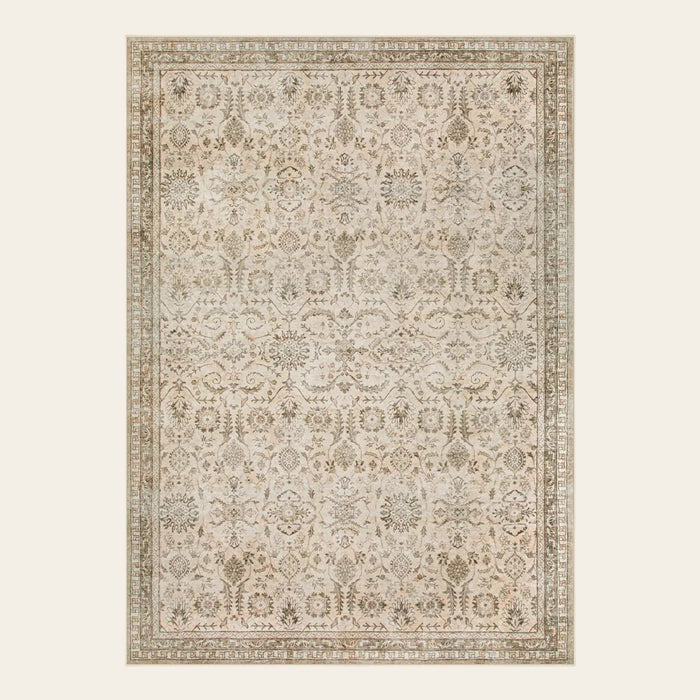Covaba vintage persian area rug in serene ivory, shown flat on a plain ivory backdrop