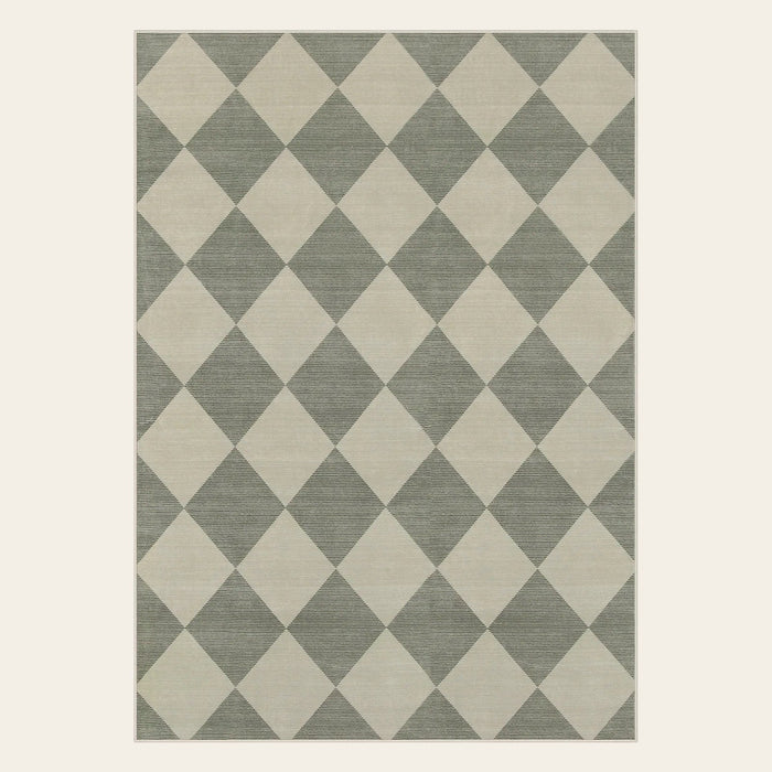 Covaba modern geometric checkered area rug in fern green, shown flat on a plain ivory backdrop