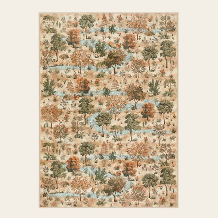 Covaba forest woodland area rug in coffee brown, shown flat on a plain ivory backdrop