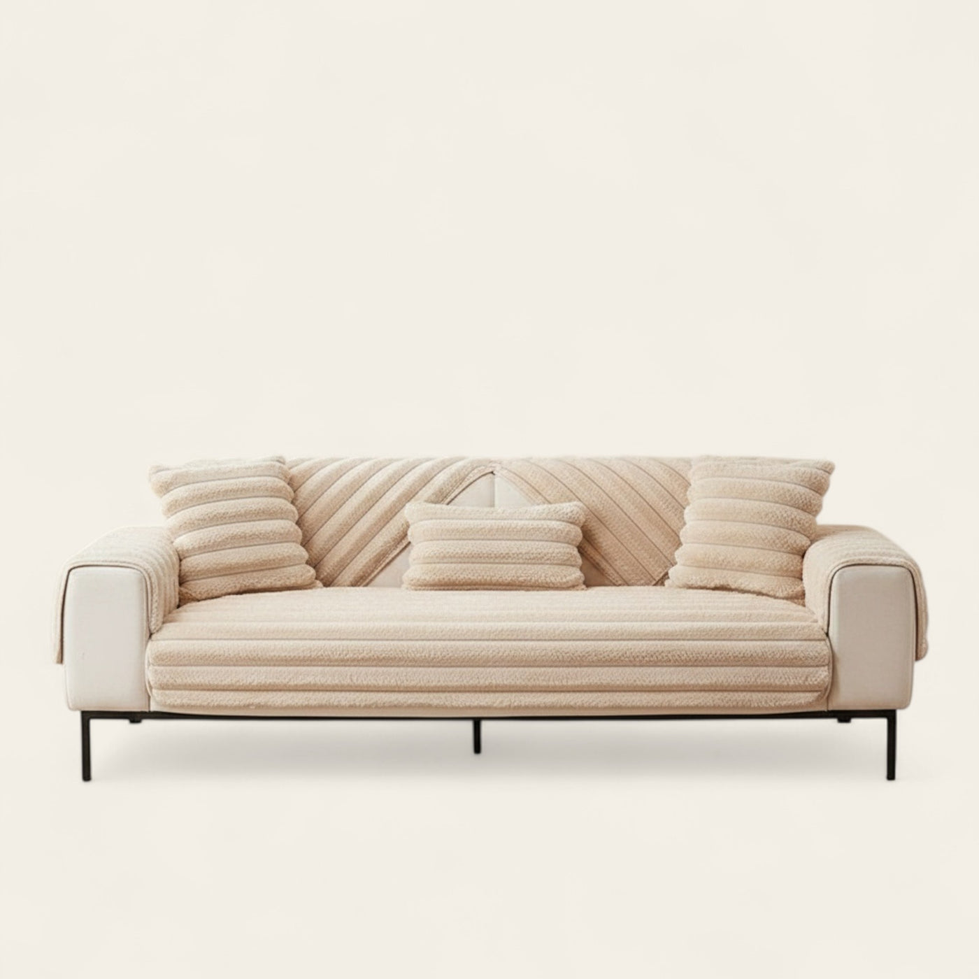 Non-Slip Sofa Cover – Pinstripe Knit – Bouclé Sand