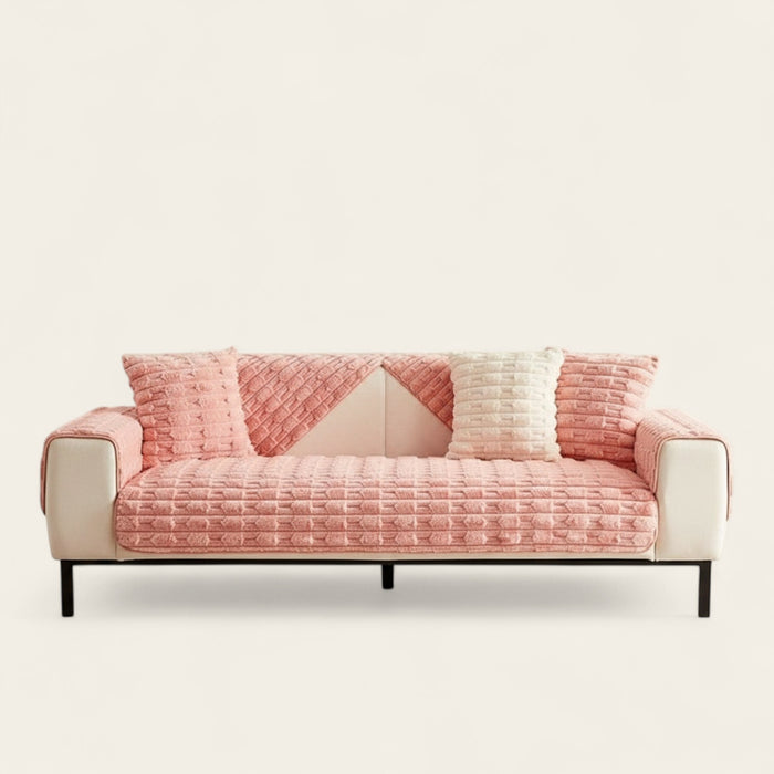 Non-Slip Sofa Cover – Quilted Brick – Soft Blush