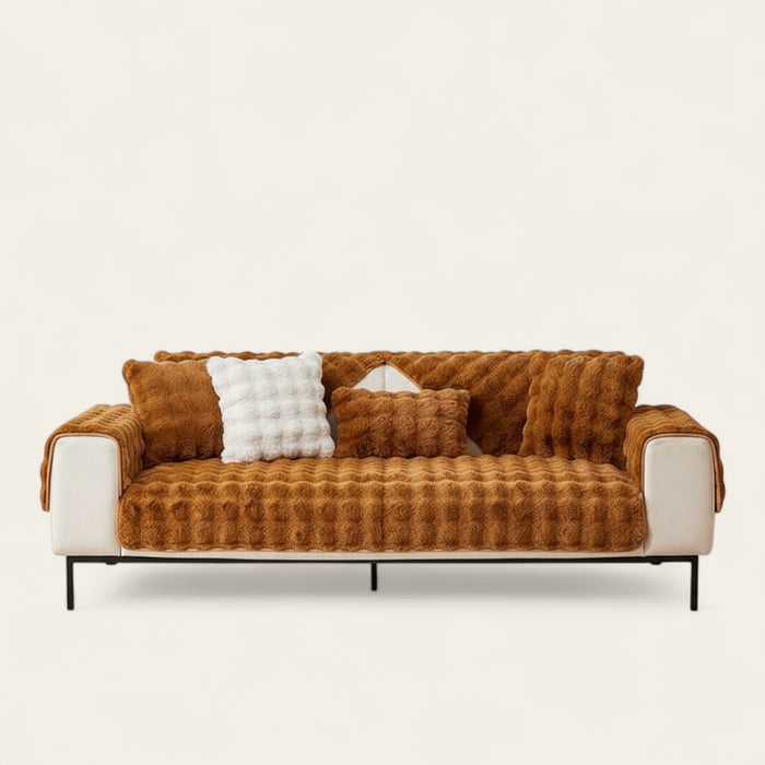 Non-Slip Sofa Cover – Velvet Brick – Caramel