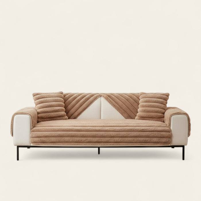 Non-Slip Sofa Cover – Velvet Ribbed – Caramel