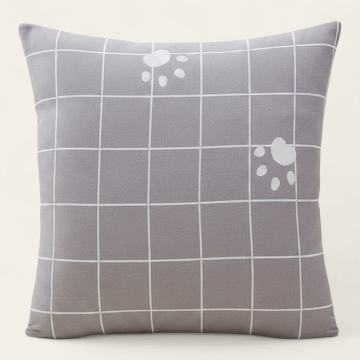 Pillow Cover – Paw Grid Print – Pearl Grey