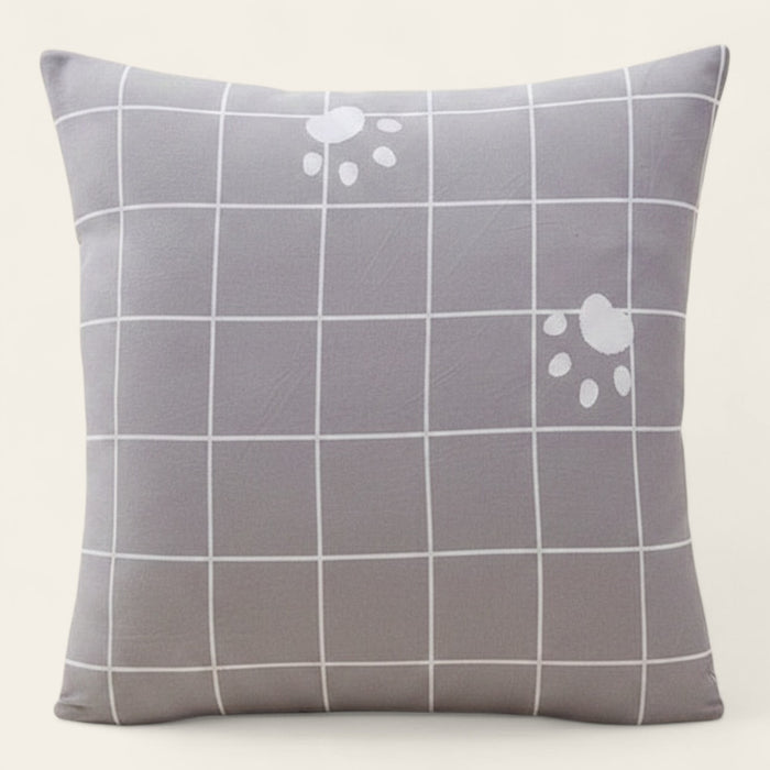 Pillow Cover – Paw Grid Print – Pearl Grey