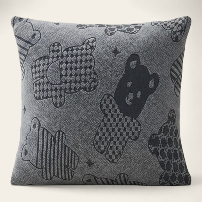 Pillow Cover – Teddy Bear Print – Charcoal