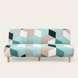 Sofa Bed Cover – 3D Cubes – Mint & Sand