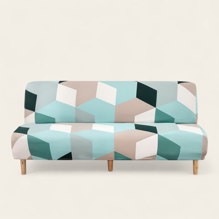 Sofa Bed Cover – 3D Cubes – Mint & Sand