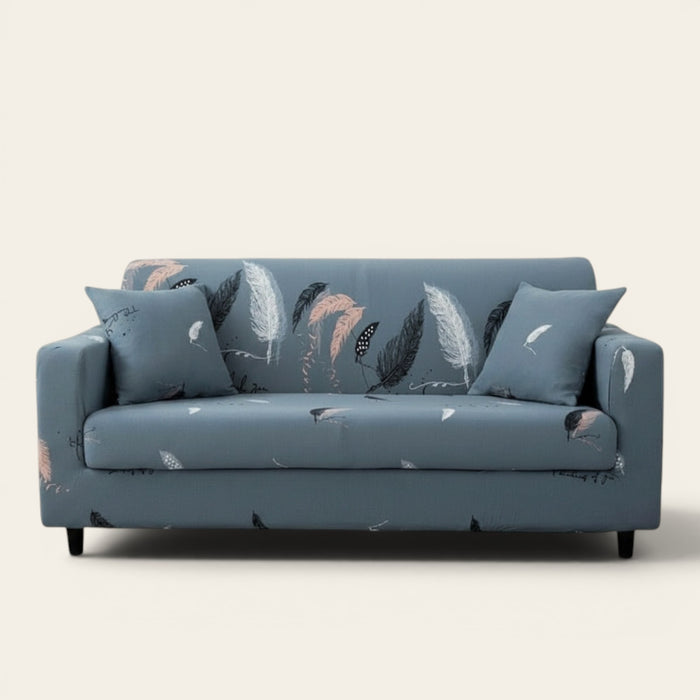 Sofa Cover – Feather Print – Stormy Blue