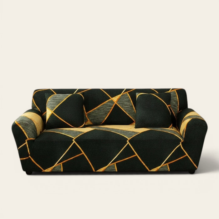 Sofa Cover – Geometric Gold – Ink Black