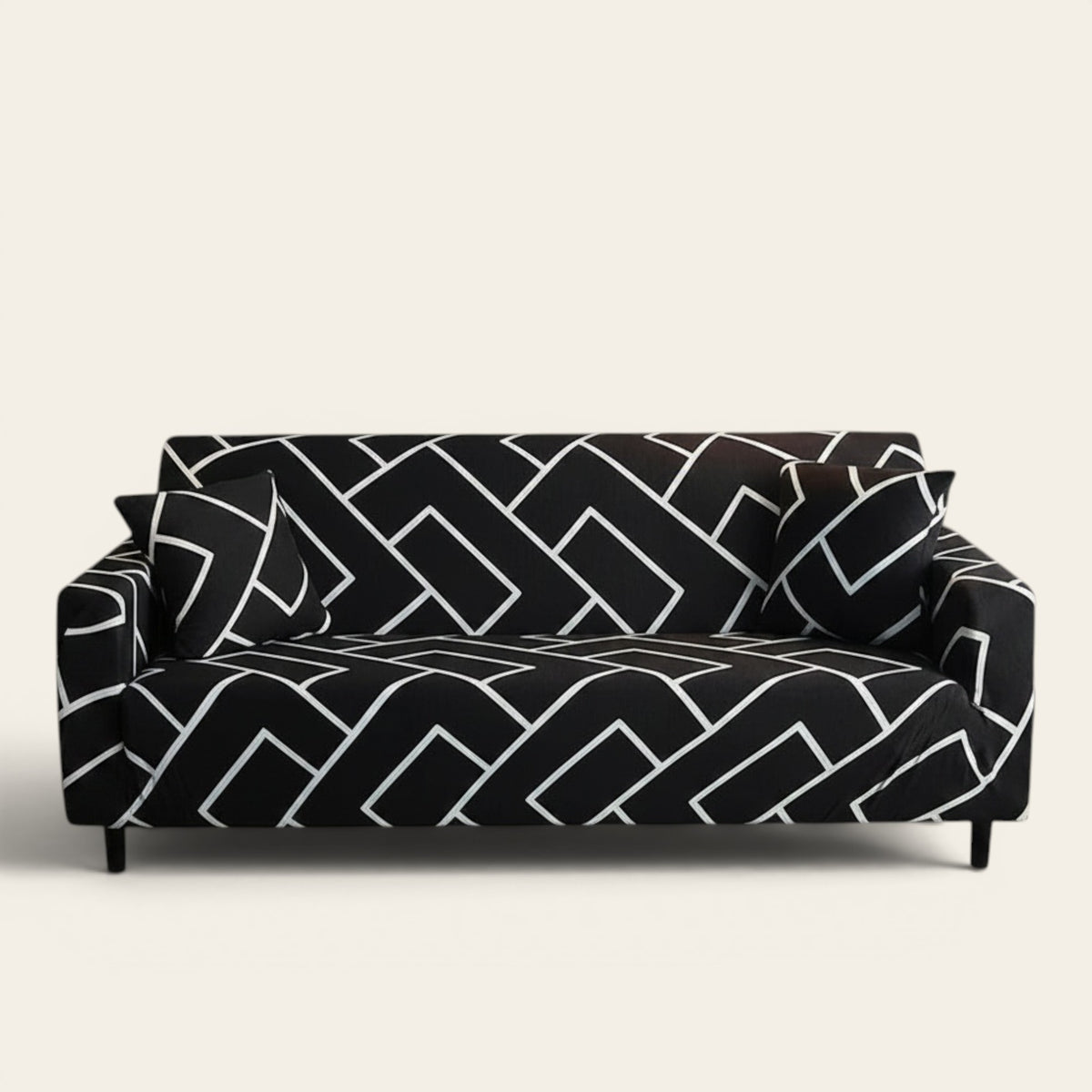 Sofa Cover – Geometric Maze – Ink Black