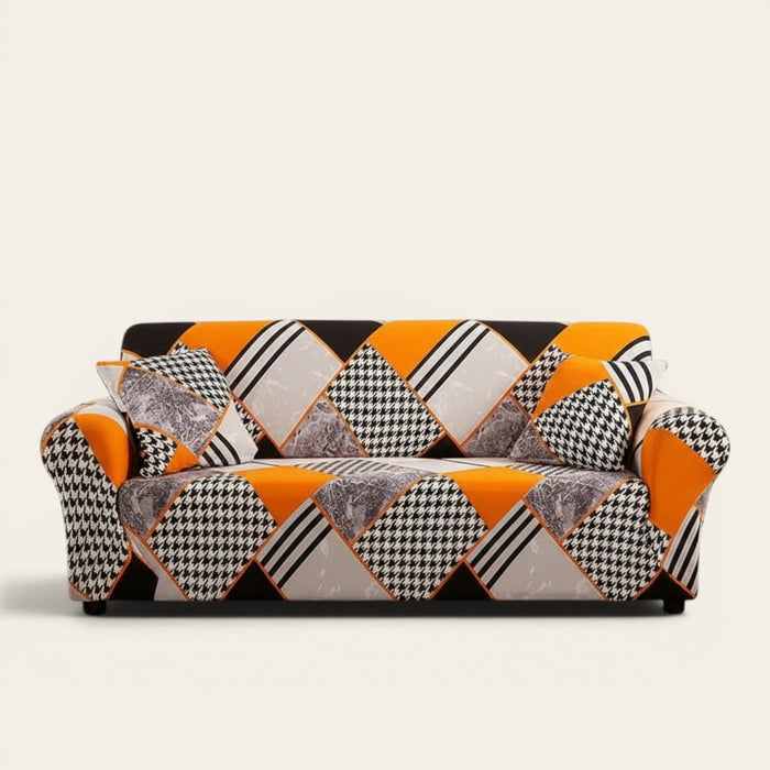Sofa Cover – Geometric Patchwork – Terracotta