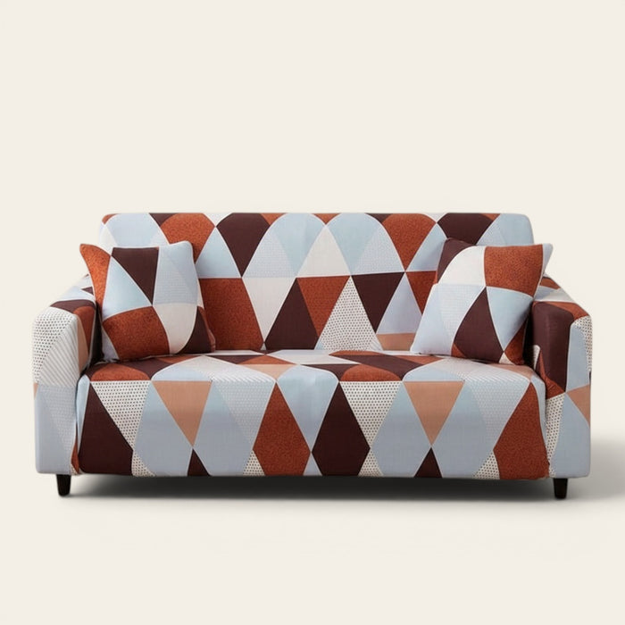 Sofa Cover – Geometric Triangles – Terracotta