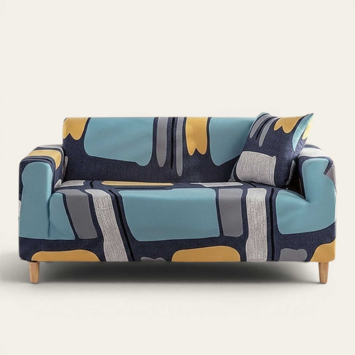 Sofa Cover – Retro Abstract – Stormy Blue