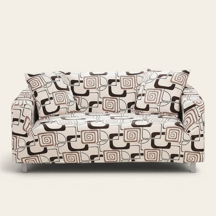 Sofa Cover – Retro Print – Bouclé Sand
