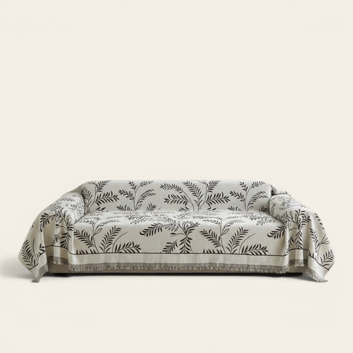 Sofa Throw – Botanical Print – Ivory Cream
