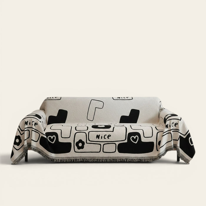 Sofa Throw – Cartoon Print – Ivory Cream