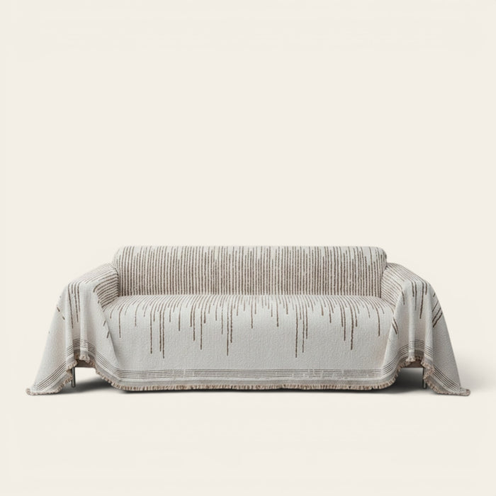 Sofa Throw – Fringed Embroidered – Ivory Cream