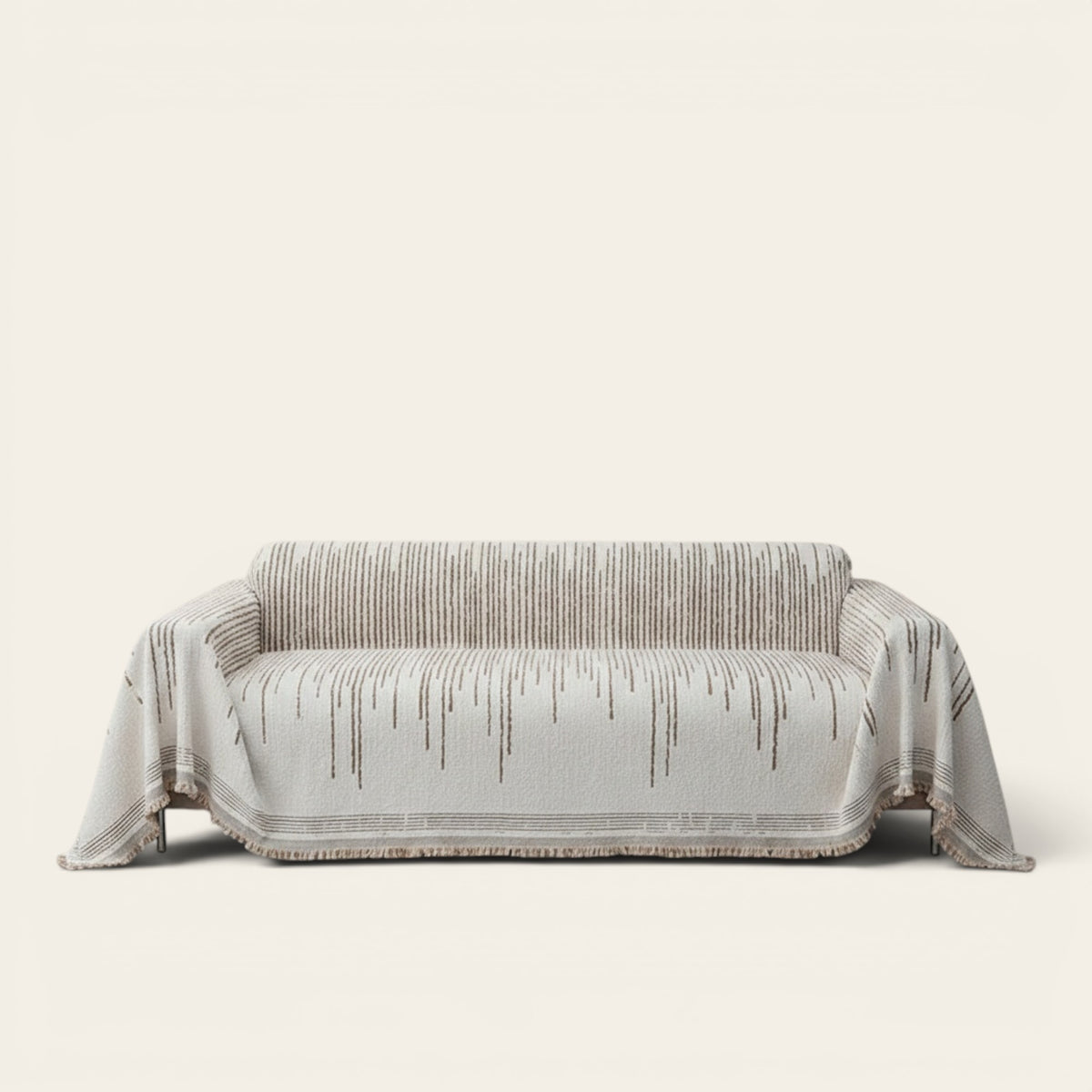 Sofa Throw – Fringed Embroidered – Ivory Cream