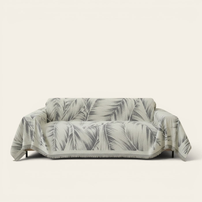 Sofa Throw – Palm Frond – Pearl Grey
