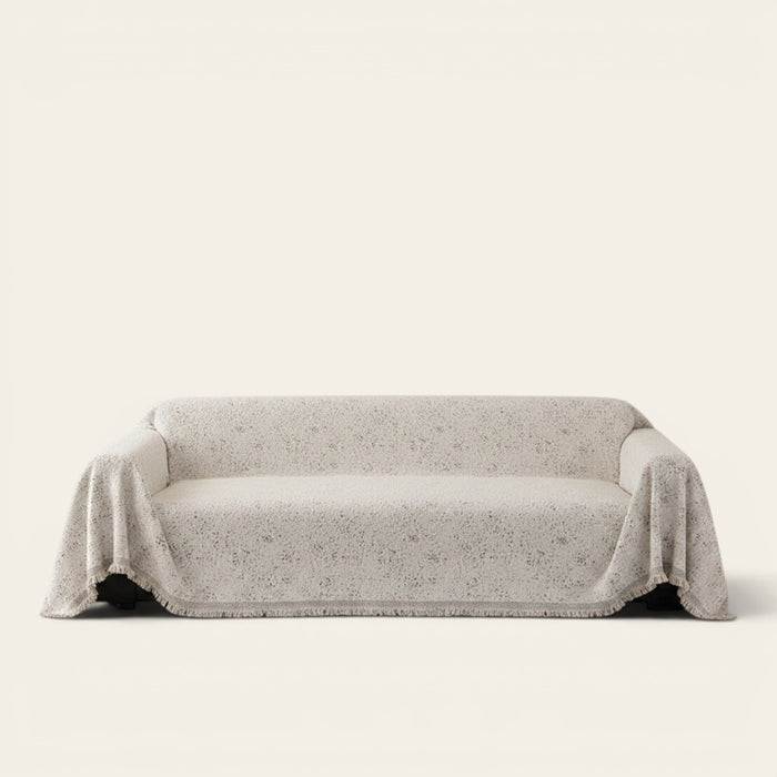 Sofa Throw – Subtle Leaf Print – Ivory Cream