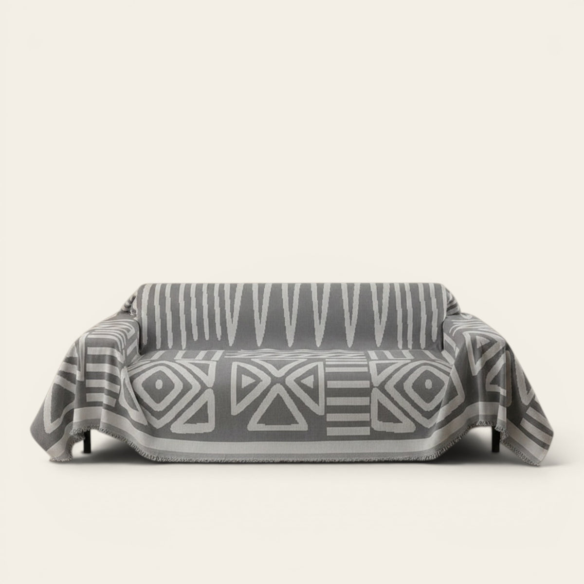 Sofa Throw – Tribal Print – Pearl Grey