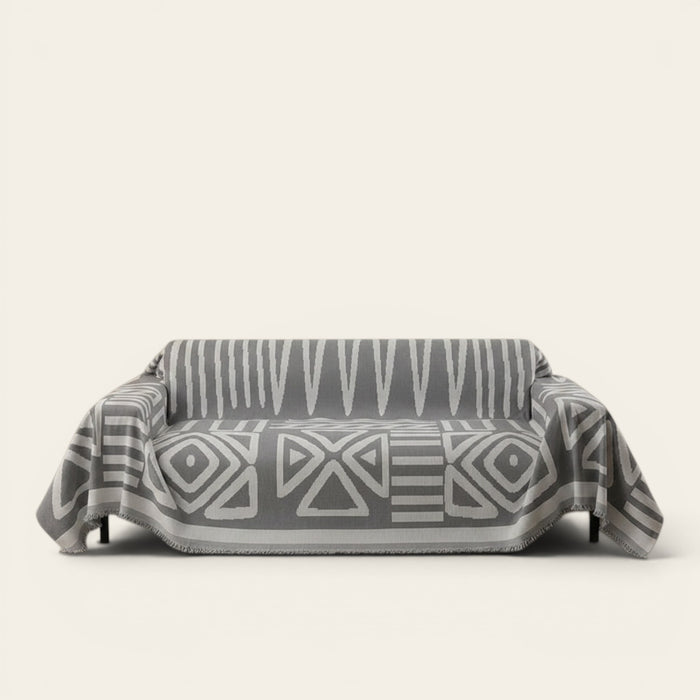 Sofa Throw – Tribal Print – Pearl Grey