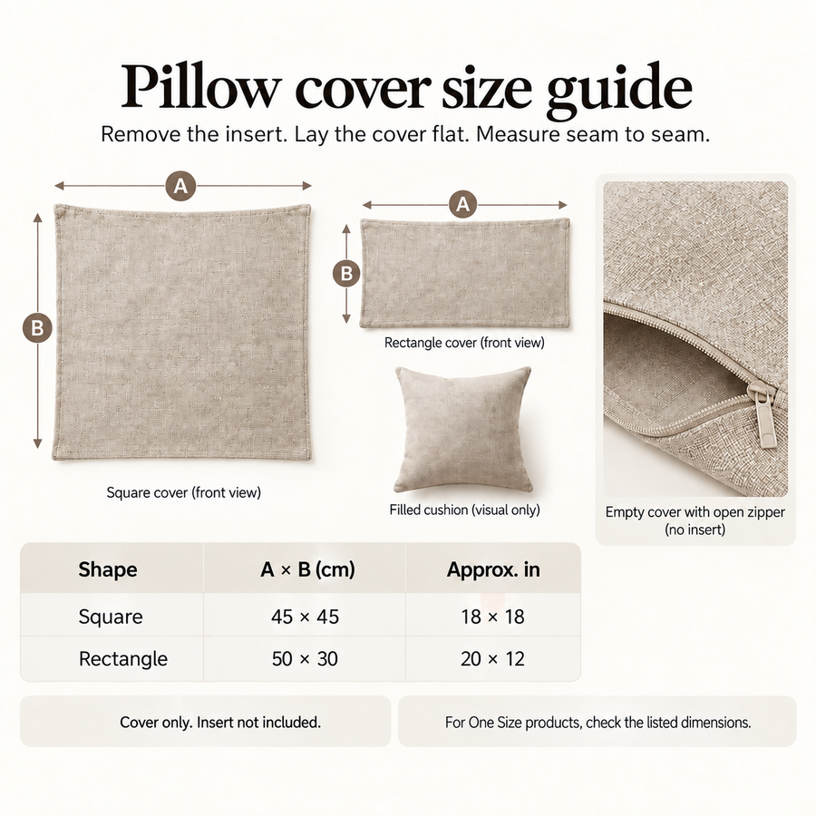 Standard pillow size: 45 × 45 cm.