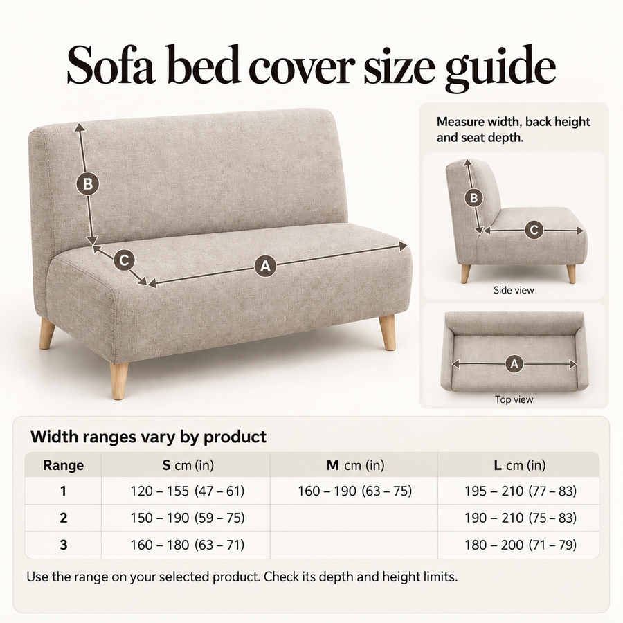 Measure your sofa bed in the closed position, arm to arm.