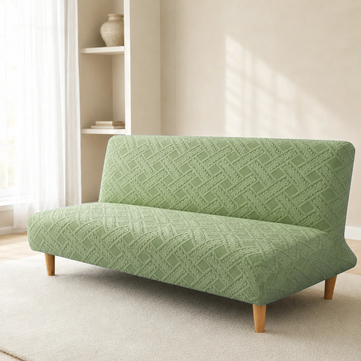Sofa Bed Cover – Diamond Jacquard – Sage Green