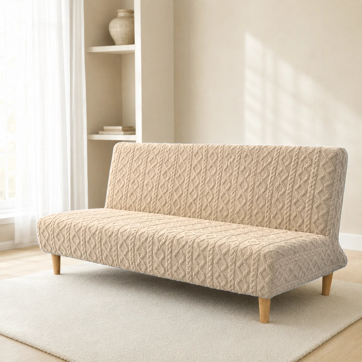 Sofa Bed Cover – Cable Knit – Ivory Cream