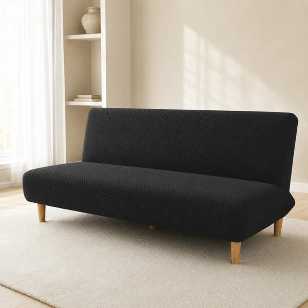 Sofa Bed Cover – Textured Jacquard – Charcoal Black