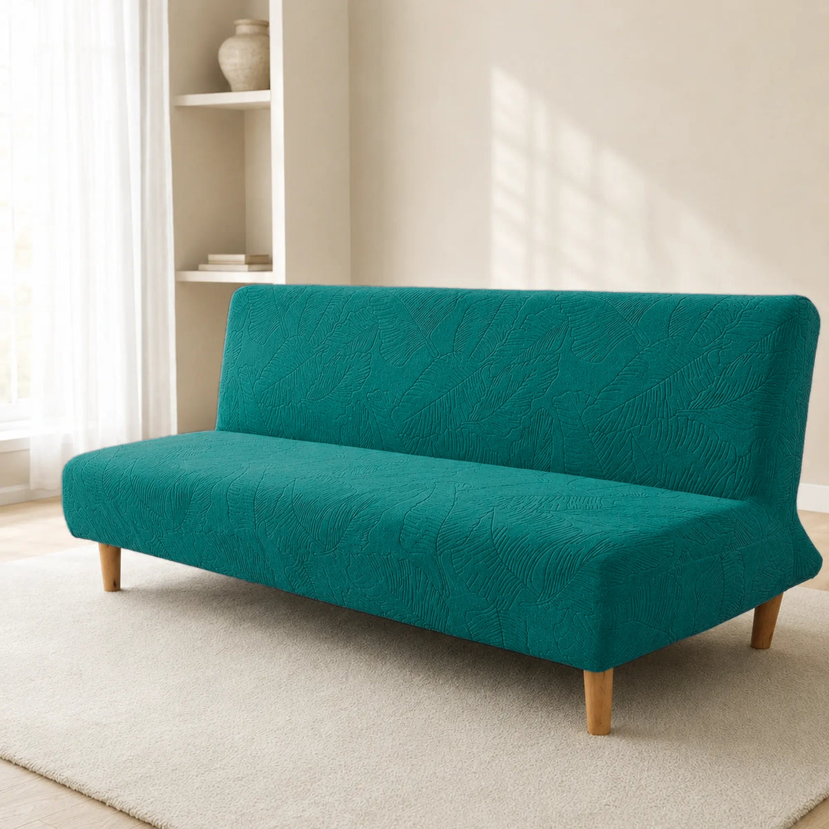 Sofa Bed Cover – Leaf Jacquard – Teal