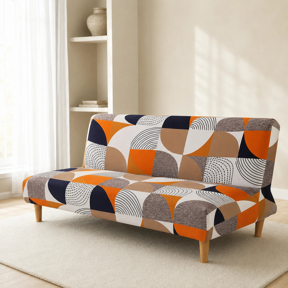 Sofa Bed Cover – Mid-Century Geometric – Burnt Orange