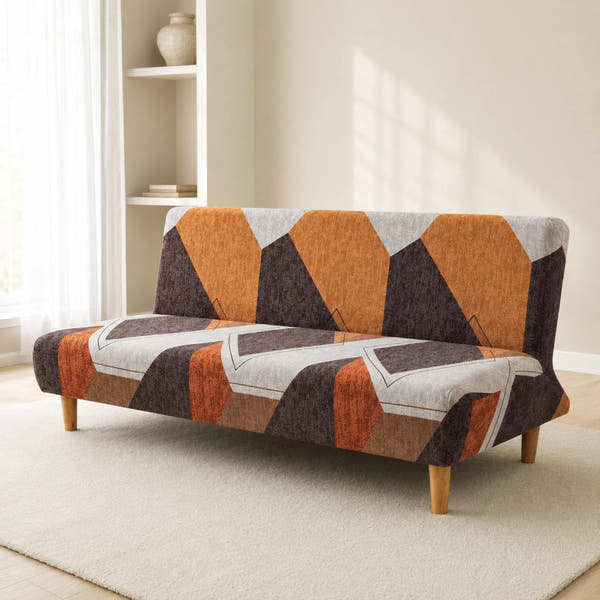 Sofa Bed Cover – Geometric Print – Terracotta Multi
