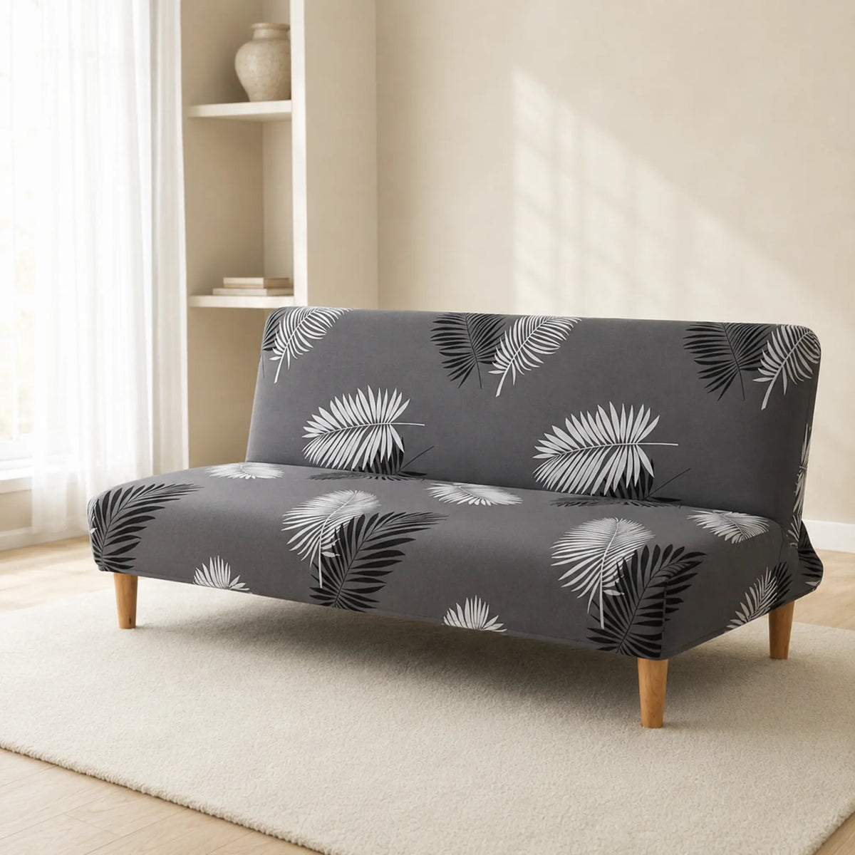Sofa Bed Cover – Palm Leaf Print – Charcoal