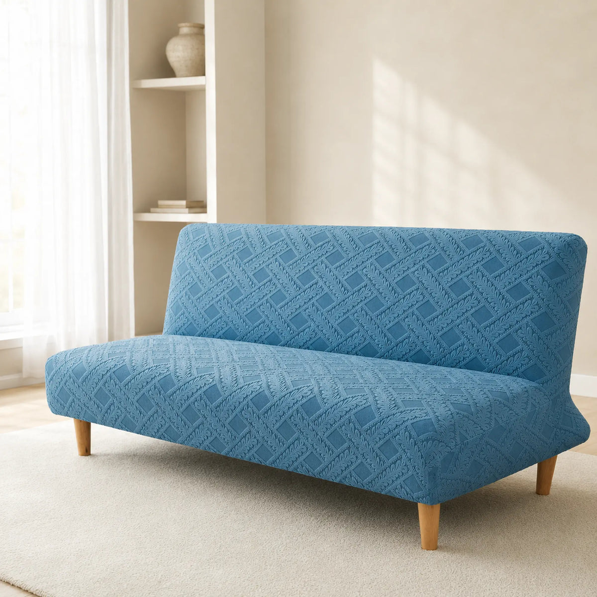 Sofa Bed Cover – Diamond Jacquard – Teal Blue