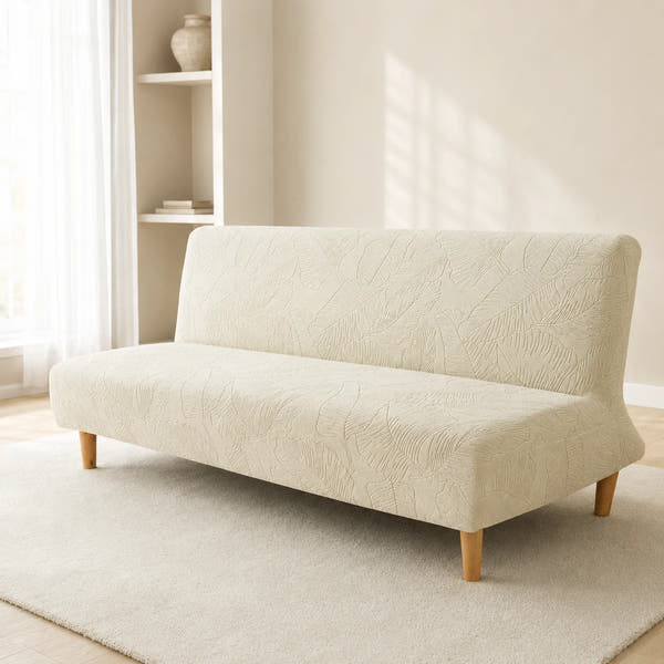 Sofa Bed Cover – Leaf Jacquard – Ivory Cream