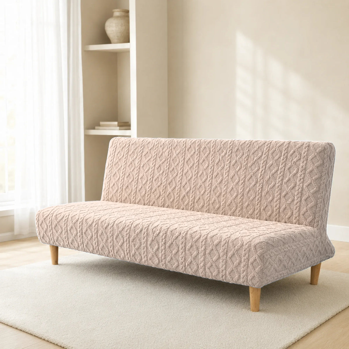 Sofa Bed Cover – Cable Knit – Oatmeal Cream