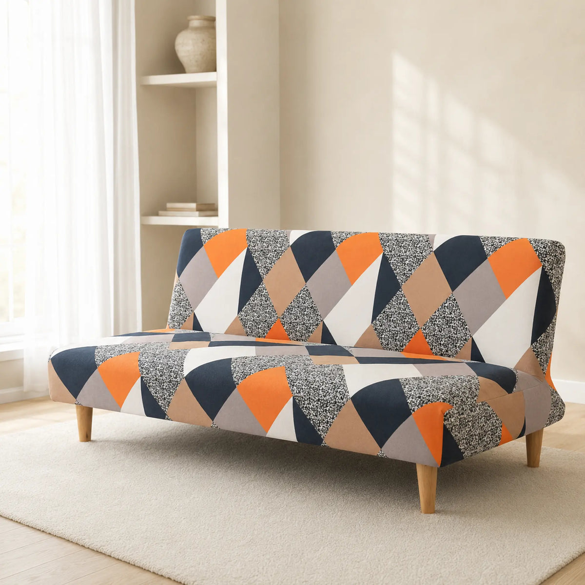 Sofa Bed Cover – Diamond Geometric – Navy & Orange