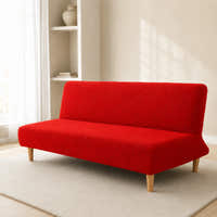 Sofa Bed Cover – Leaf Jacquard – Poppy Red