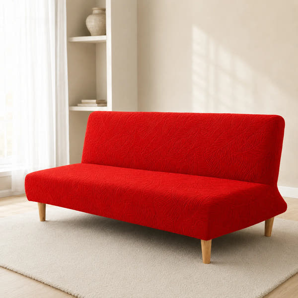 Sofa Bed Cover – Leaf Jacquard – Poppy Red