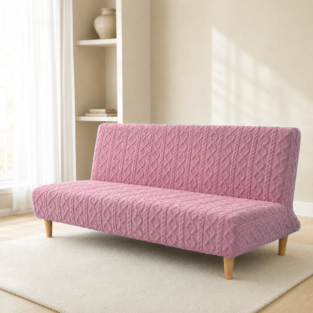 Sofa Bed Cover – Cable Knit – Rose Pink