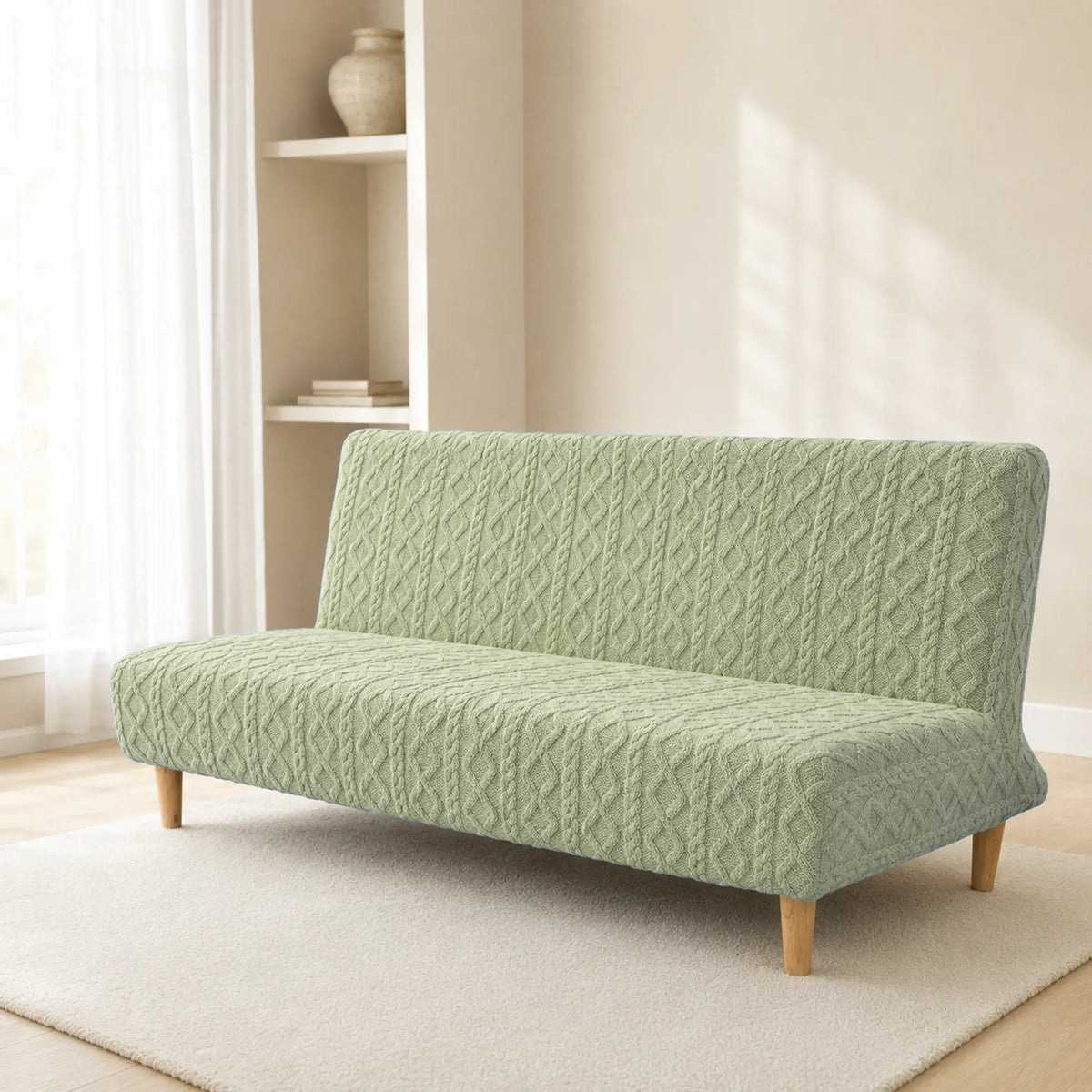 Sofa Bed Cover – Cable Knit – Sage Green