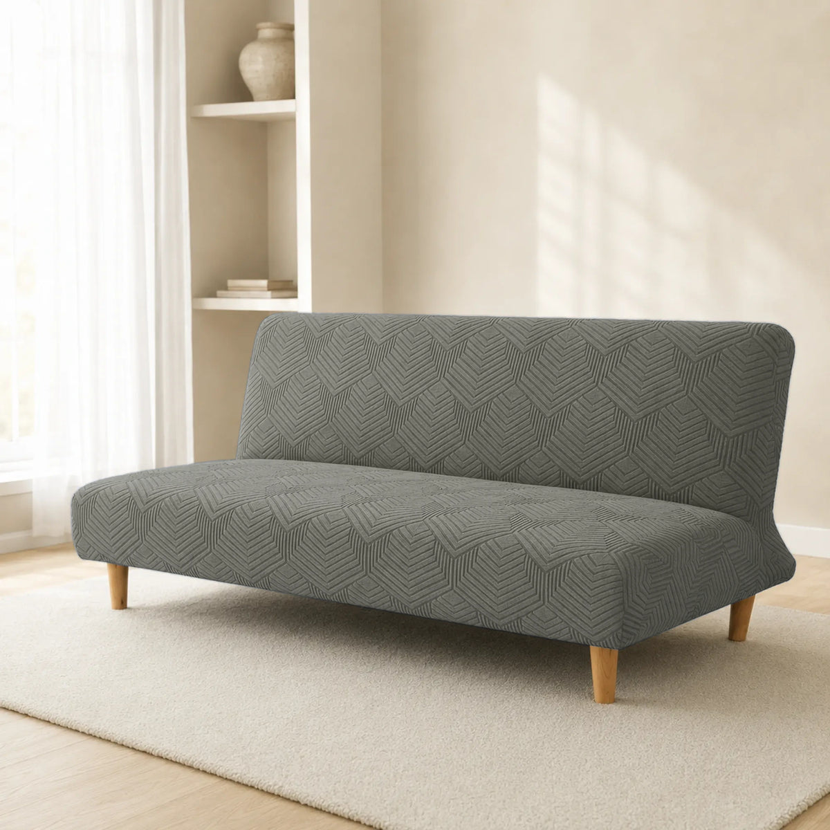 Sofa Bed Cover – Geometric Jacquard – Sage Grey