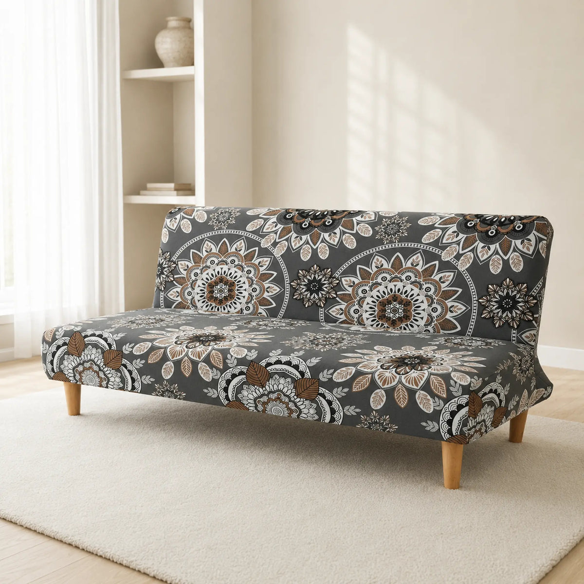Sofa Bed Cover – Mandala Medallion – Charcoal