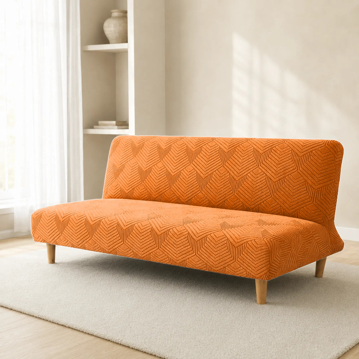 Sofa Bed Cover – Geometric Jacquard – Burnt Orange